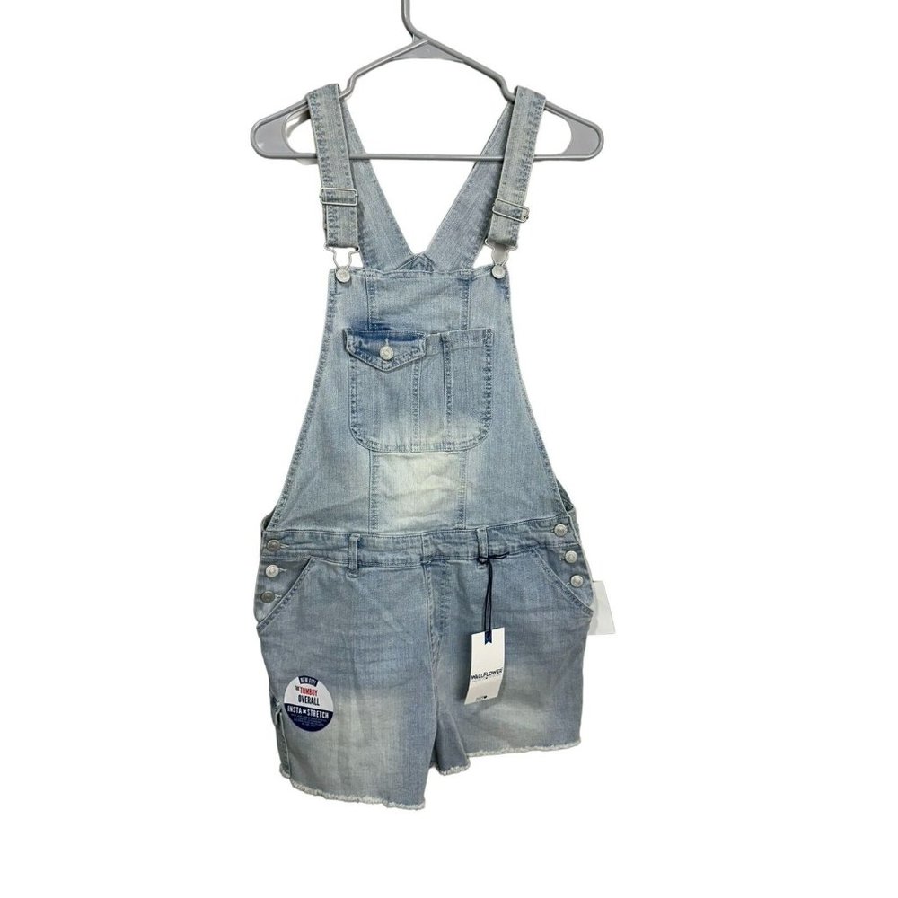 Light Wash Denim Overall Shorts - Women